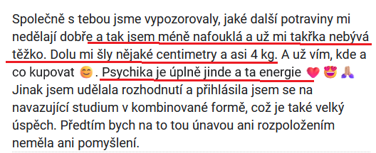Reference klientky – −4 kg, dolů centimetry, psychika úplně jinde